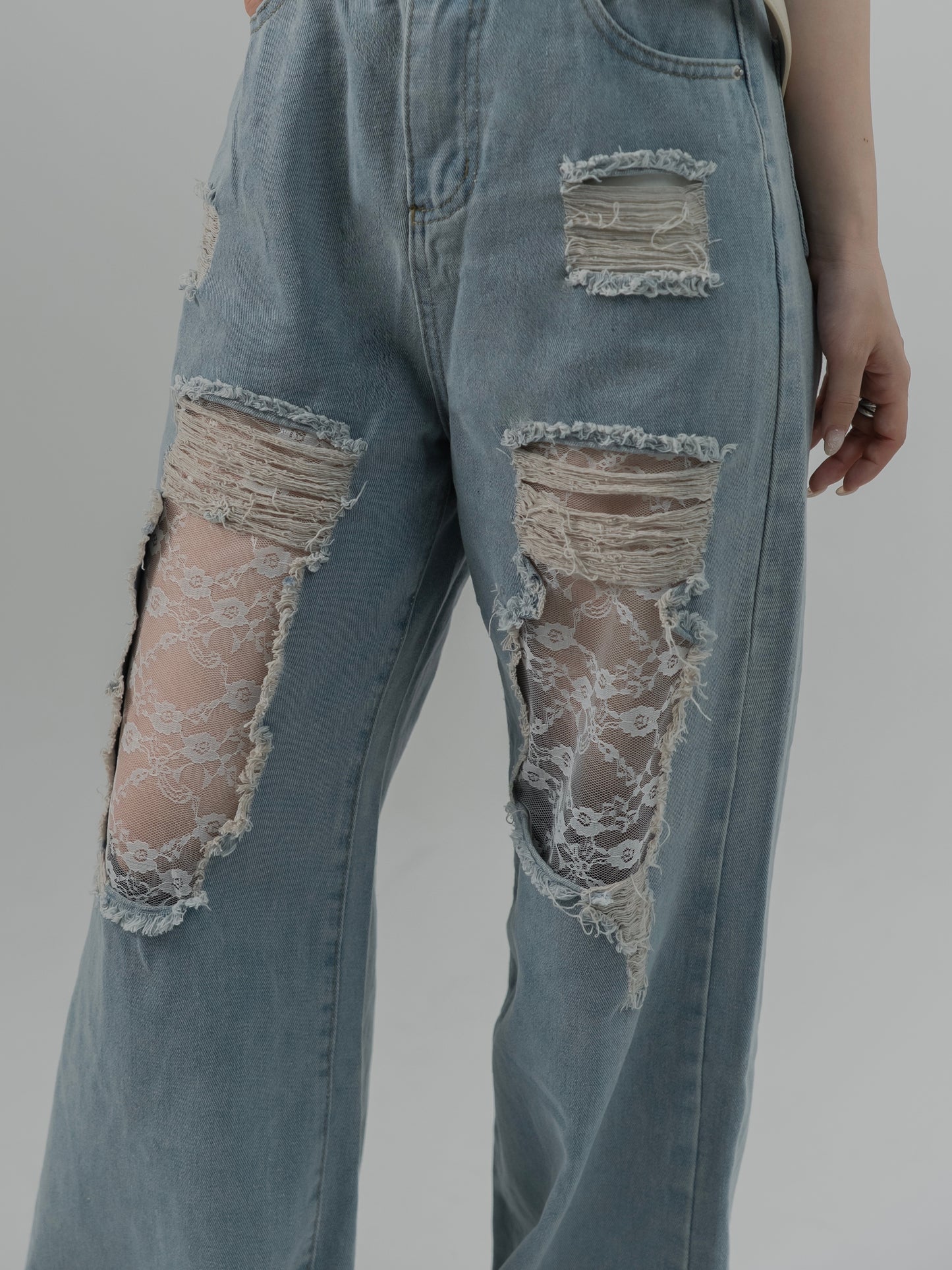 Lace Wide Denim Pants