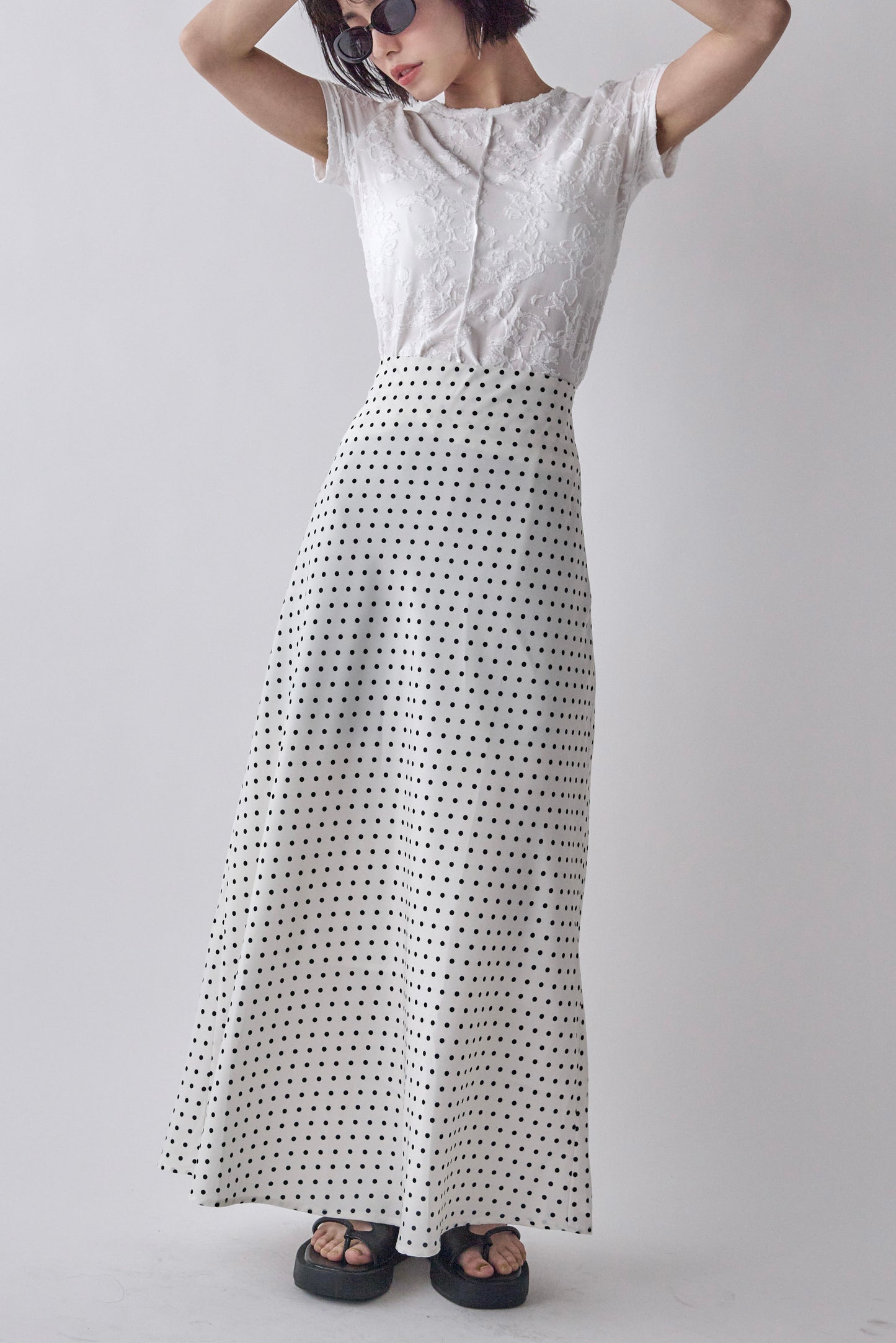 Satin Dot Flare Skirt