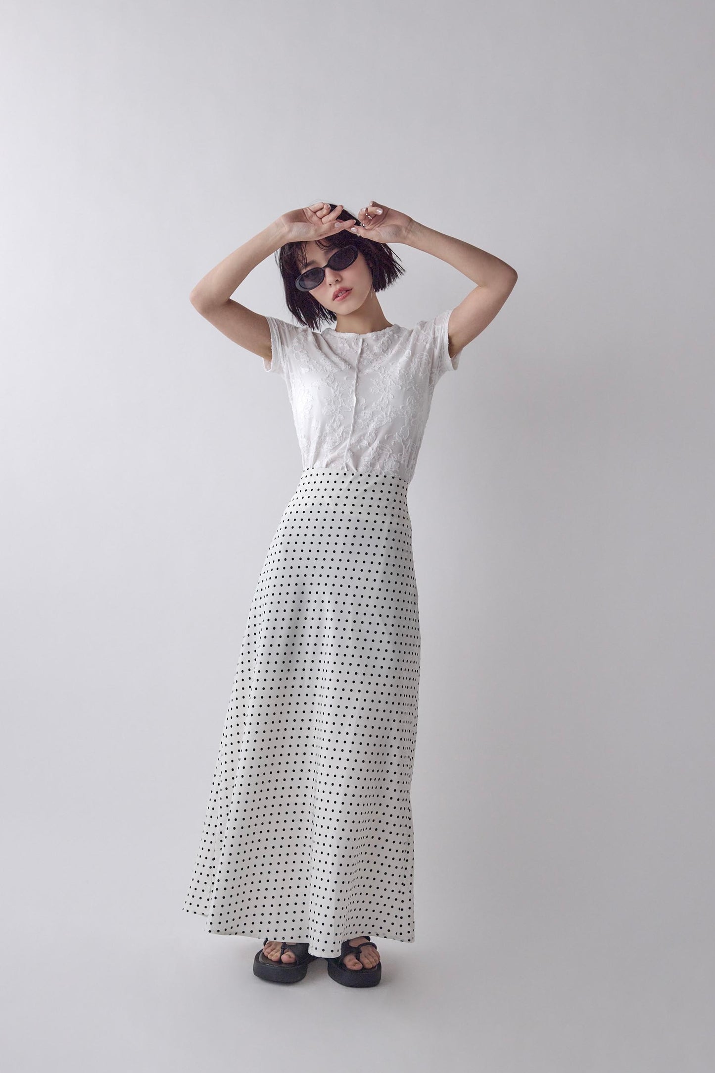 Satin Dot Flare Skirt