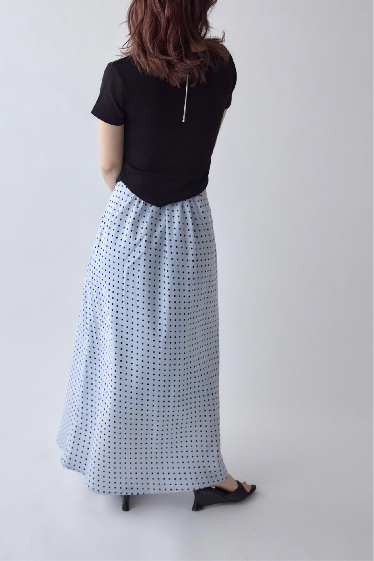 Satin Dot Flare Skirt