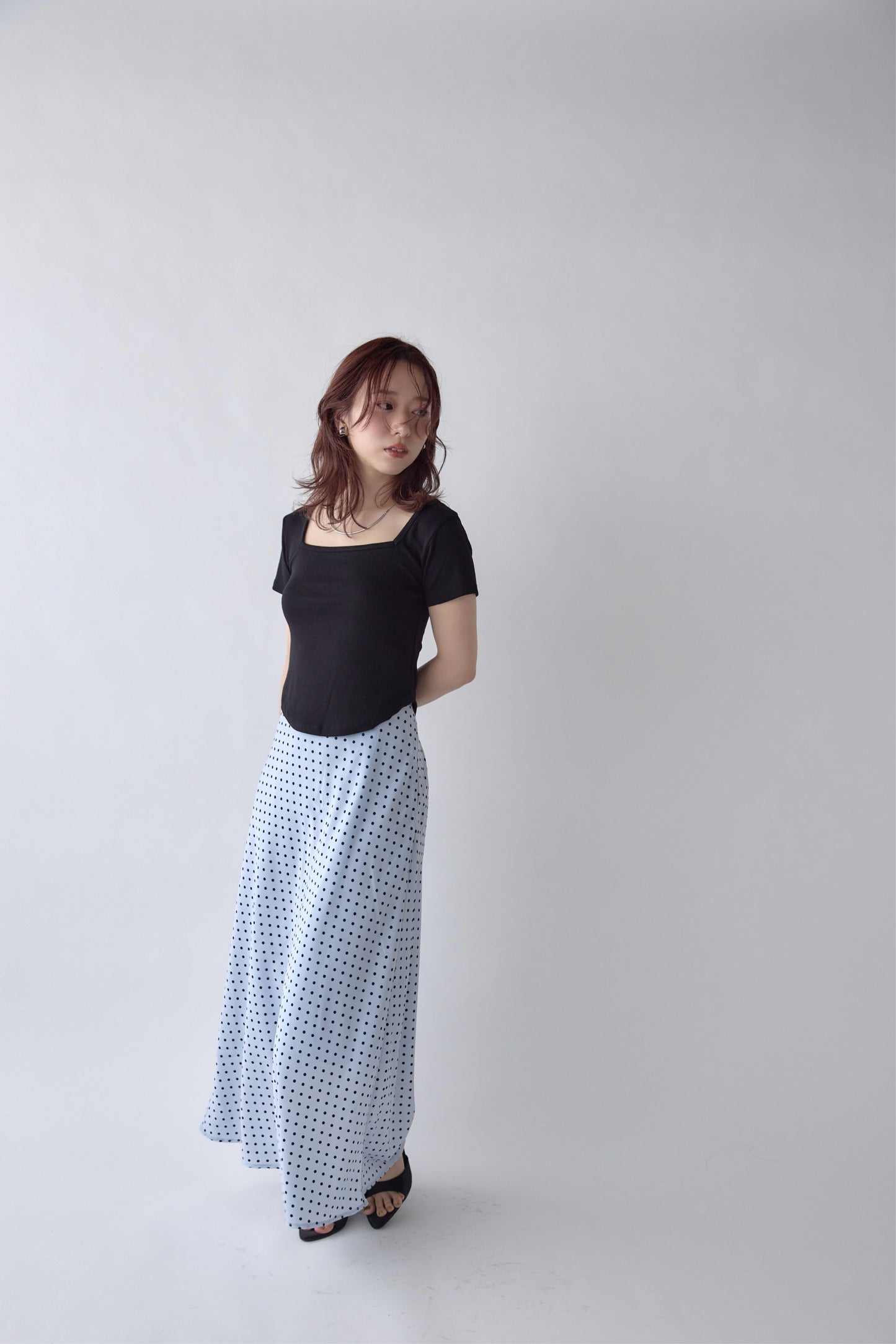 Satin Dot Flare Skirt