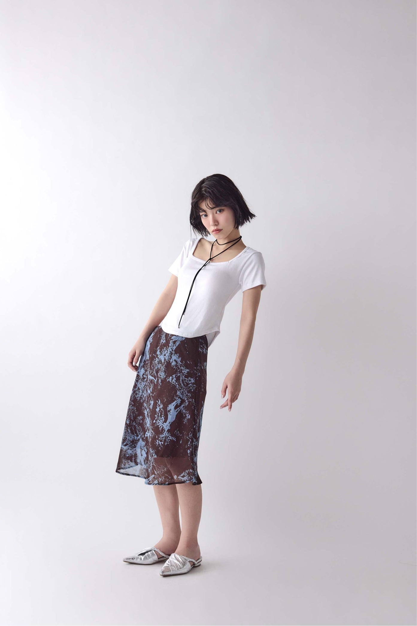 Abstract Sheer Midi Skirt