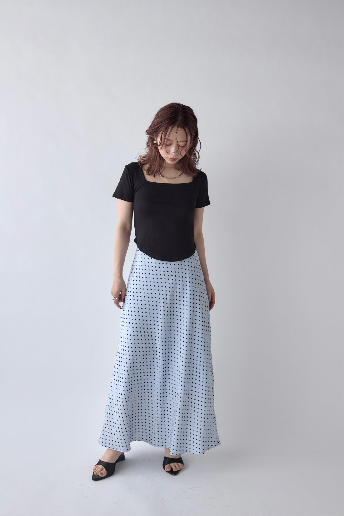 Satin Dot Flare Skirt