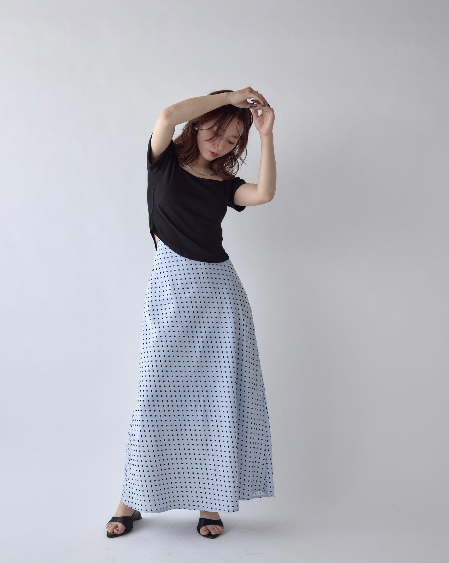Satin Dot Flare Skirt