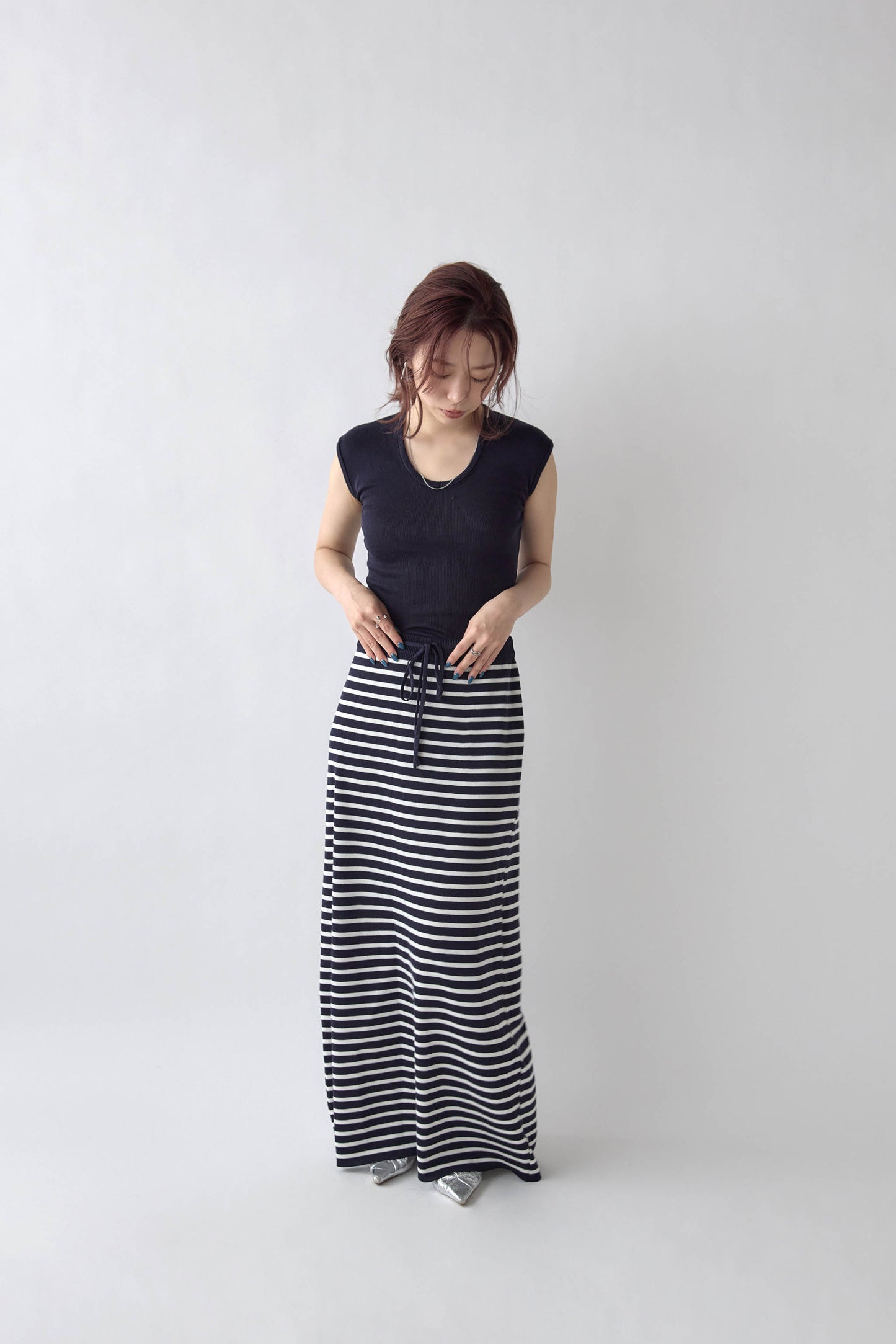 U Neck Border Knit Set