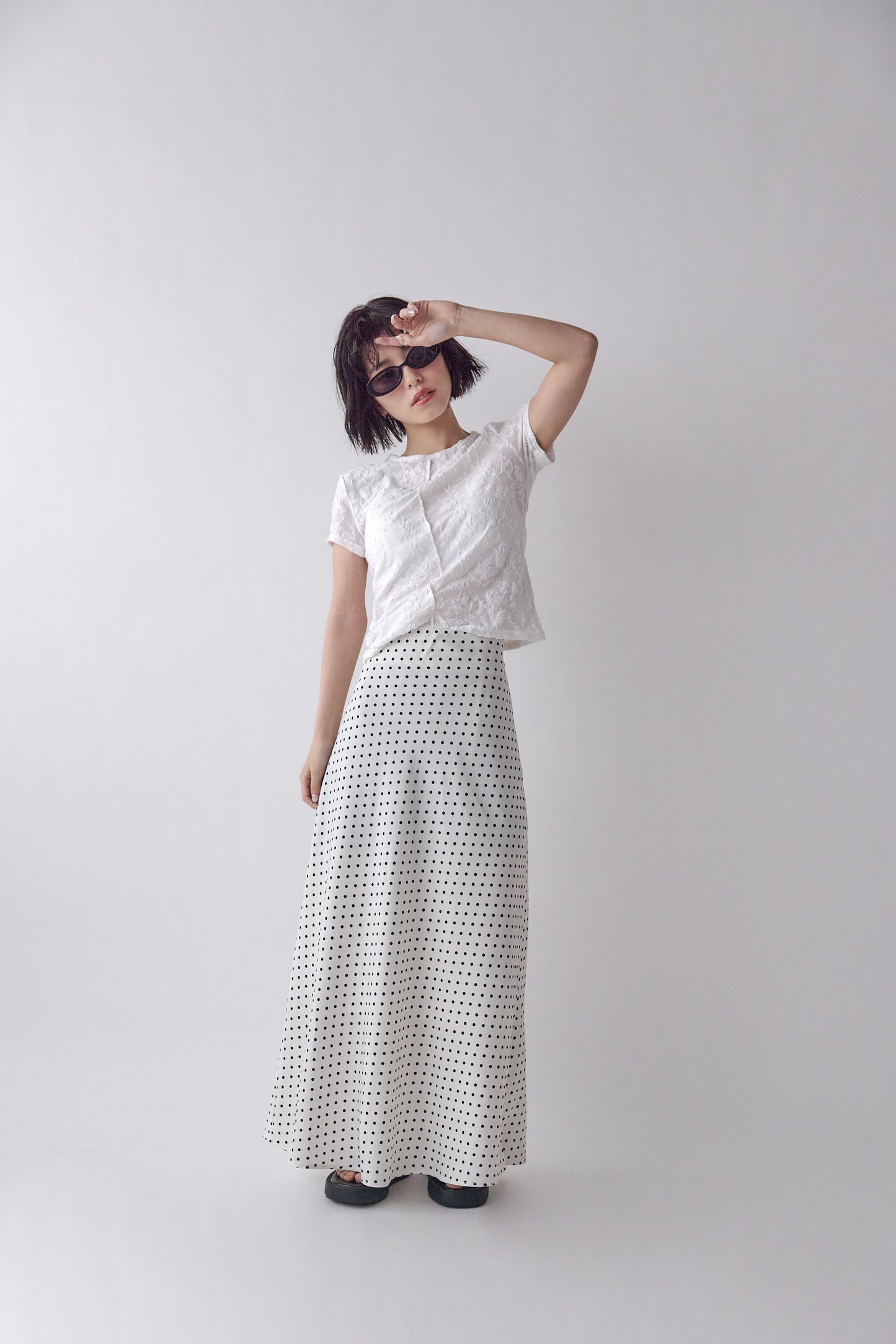 Satin Dot Flare Skirt