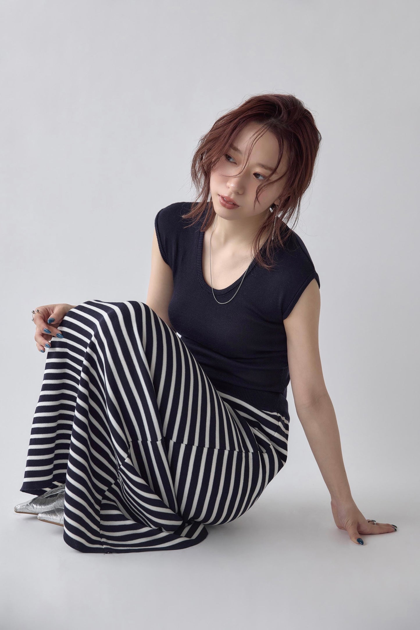 U Neck Border Knit Set