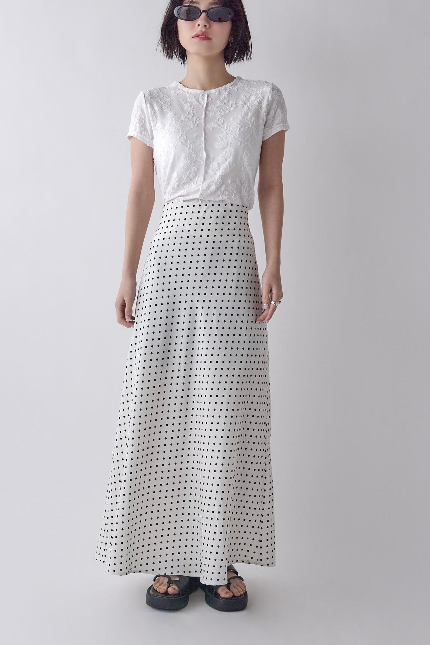 Satin Dot Flare Skirt