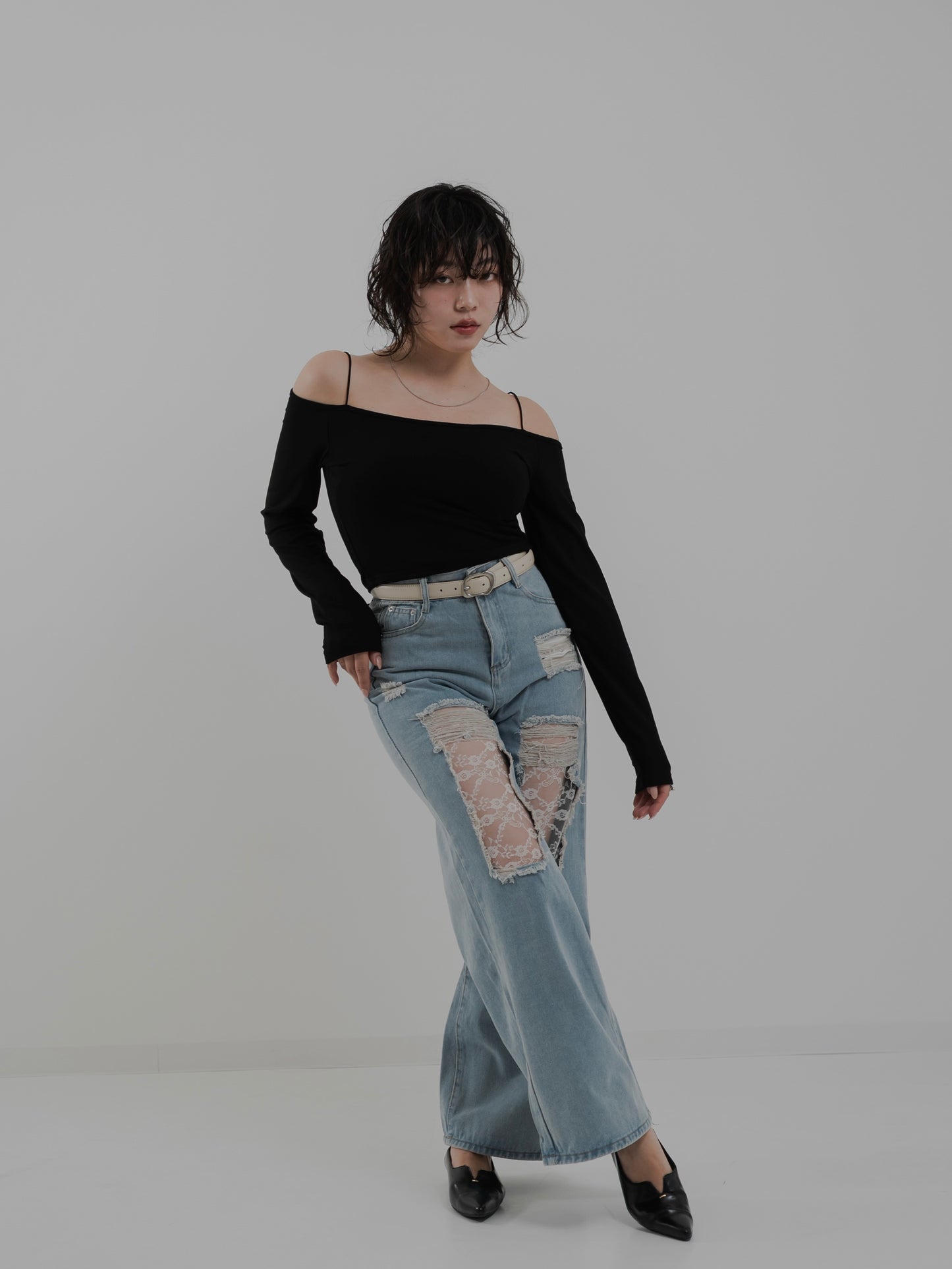 Lace Wide Denim Pants