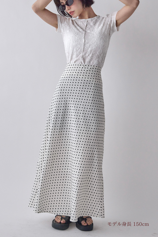 Satin Dot Flare Skirt