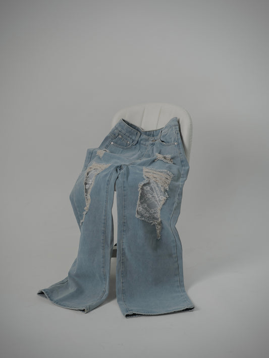 Lace Wide Denim Pants