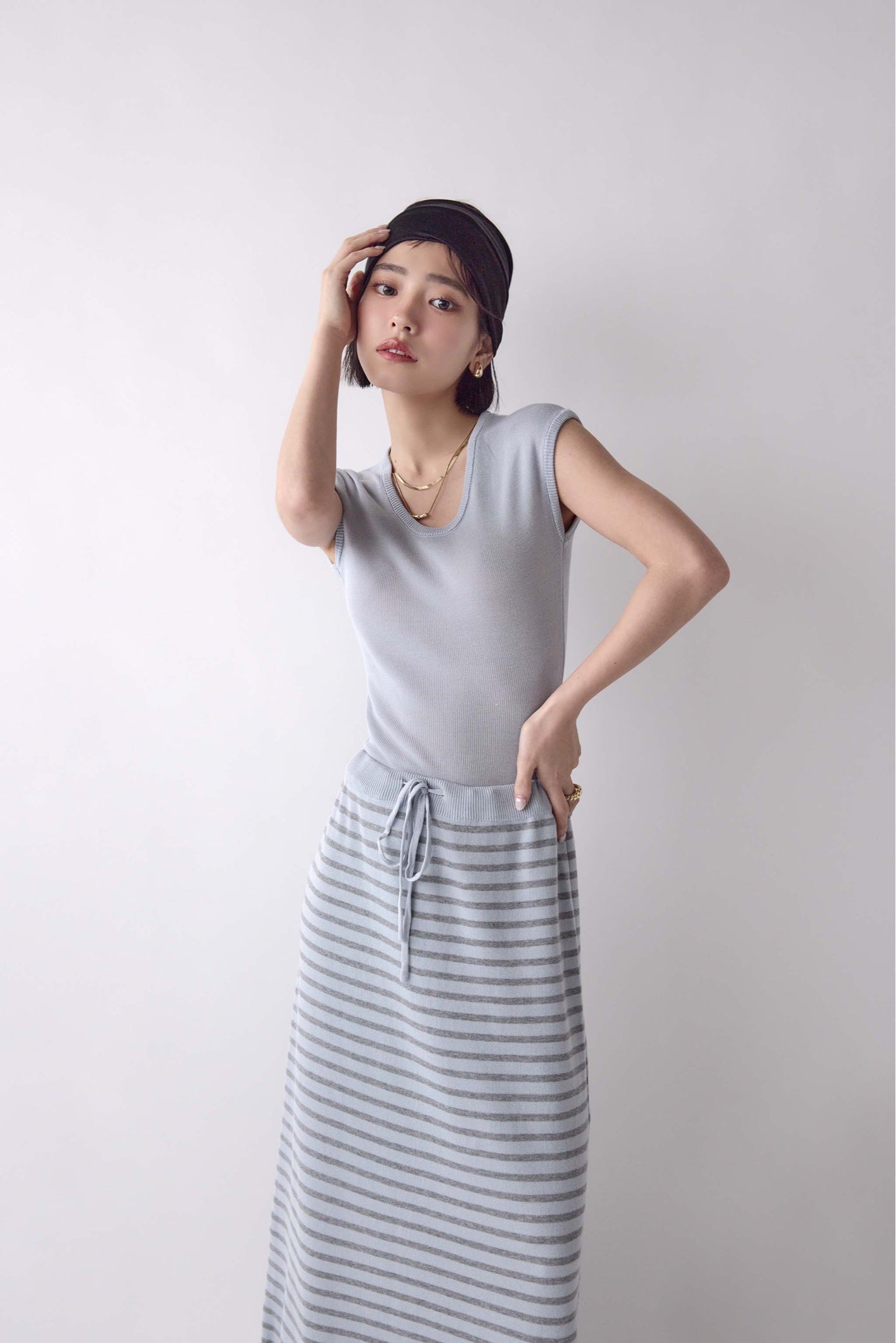 U Neck Border Knit Set
