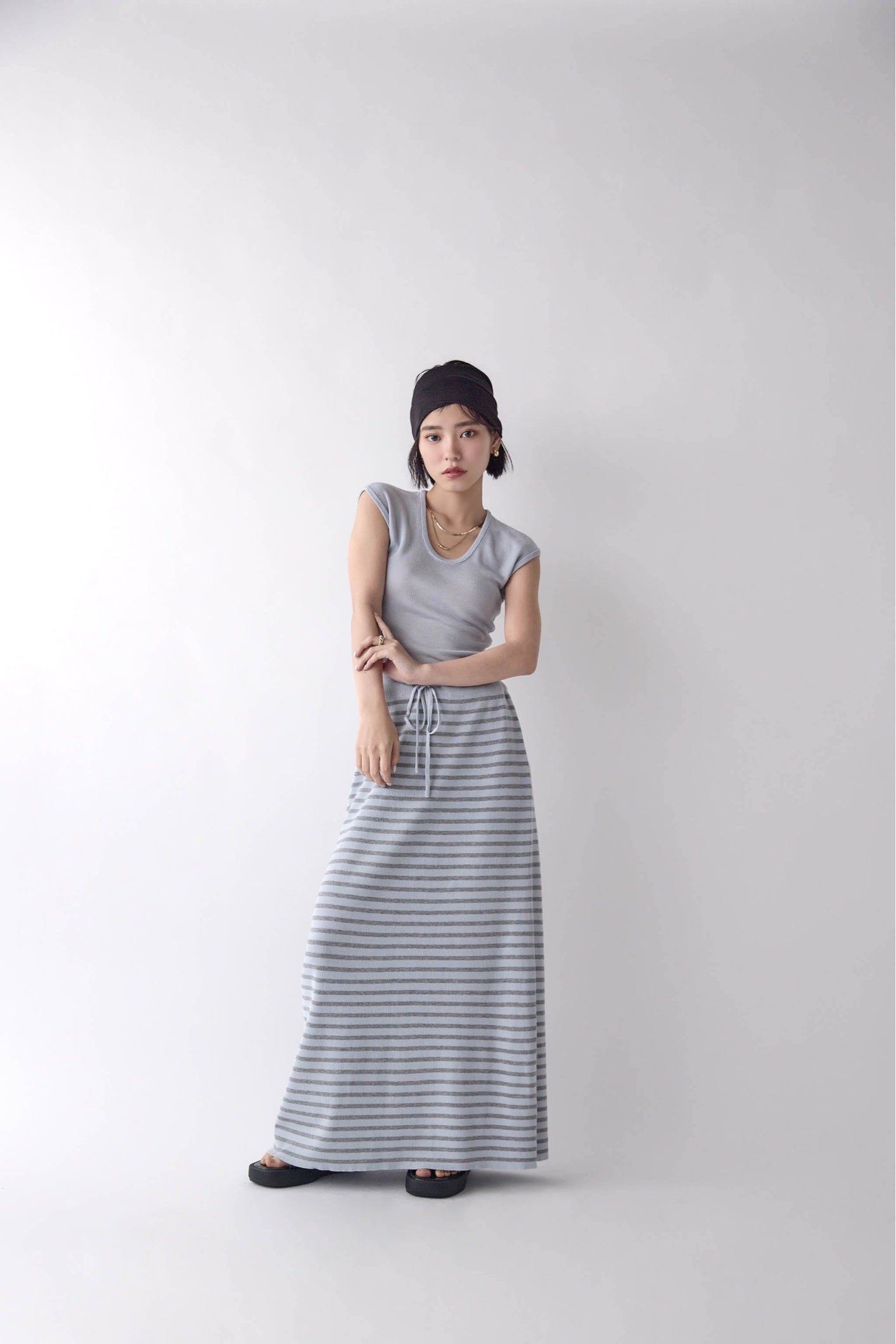 U Neck Border Knit Set
