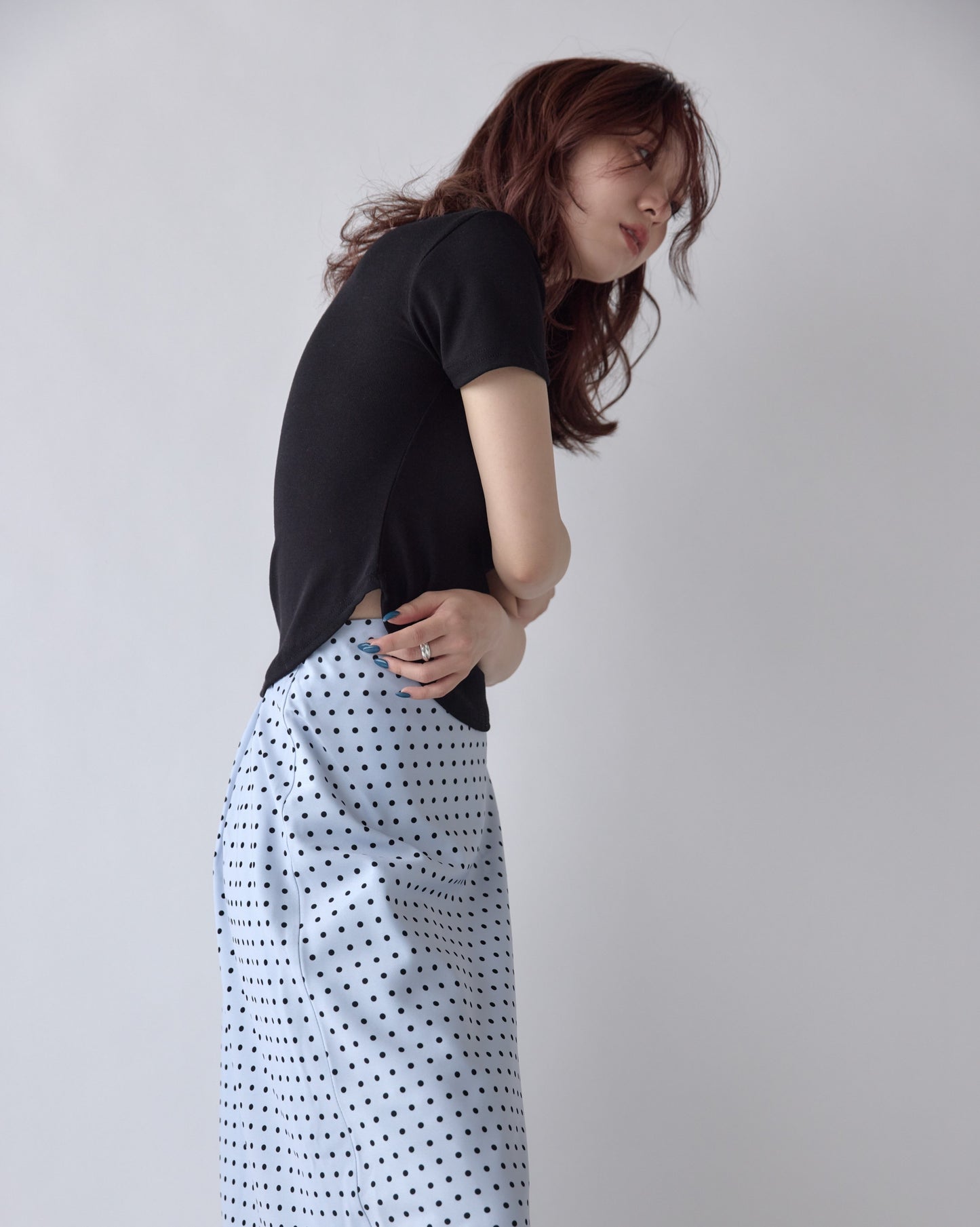 Satin Dot Flare Skirt