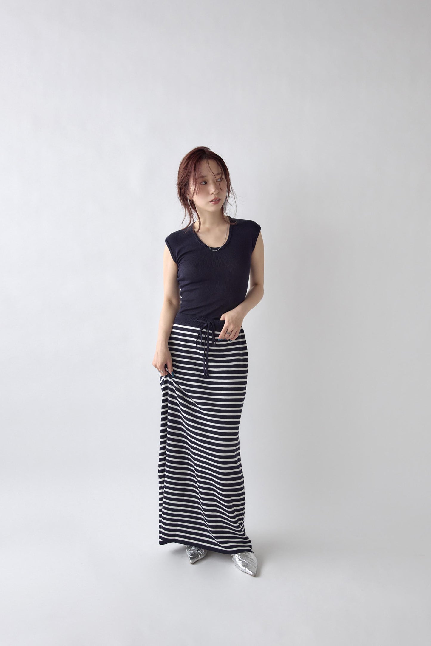 U Neck Border Knit Set