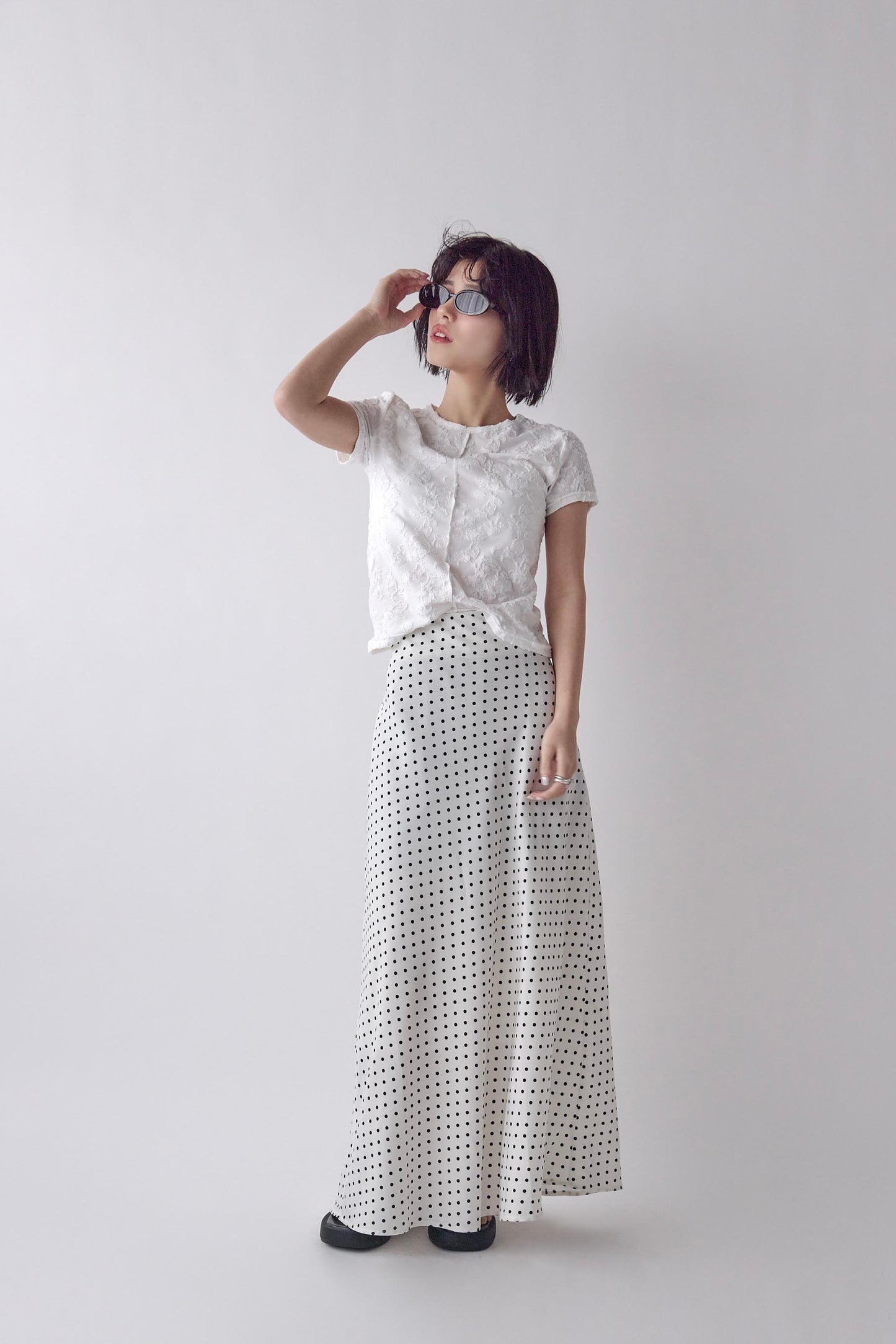 Satin Dot Flare Skirt