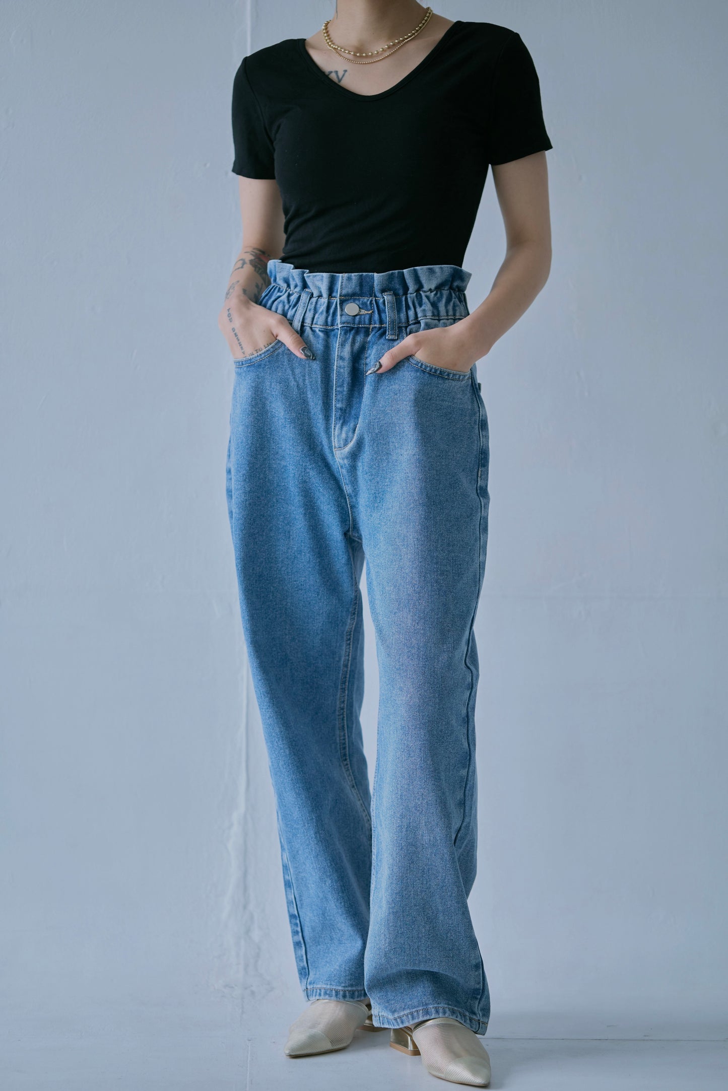 Petal Waist Denim Pants