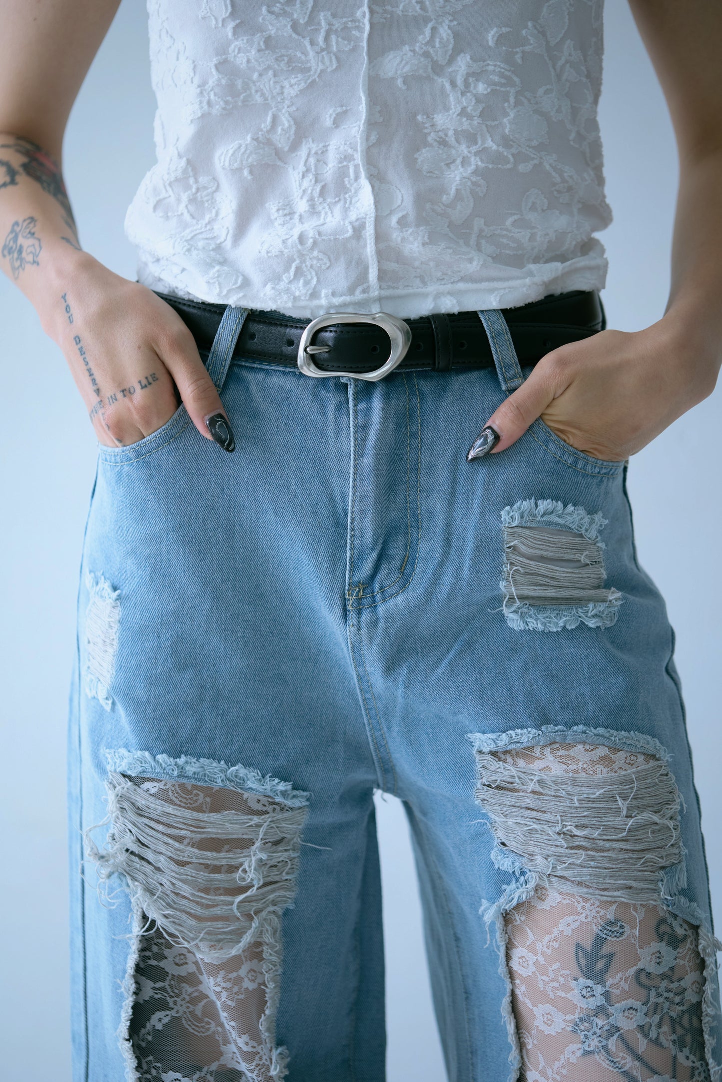 Lace Wide Denim Pants