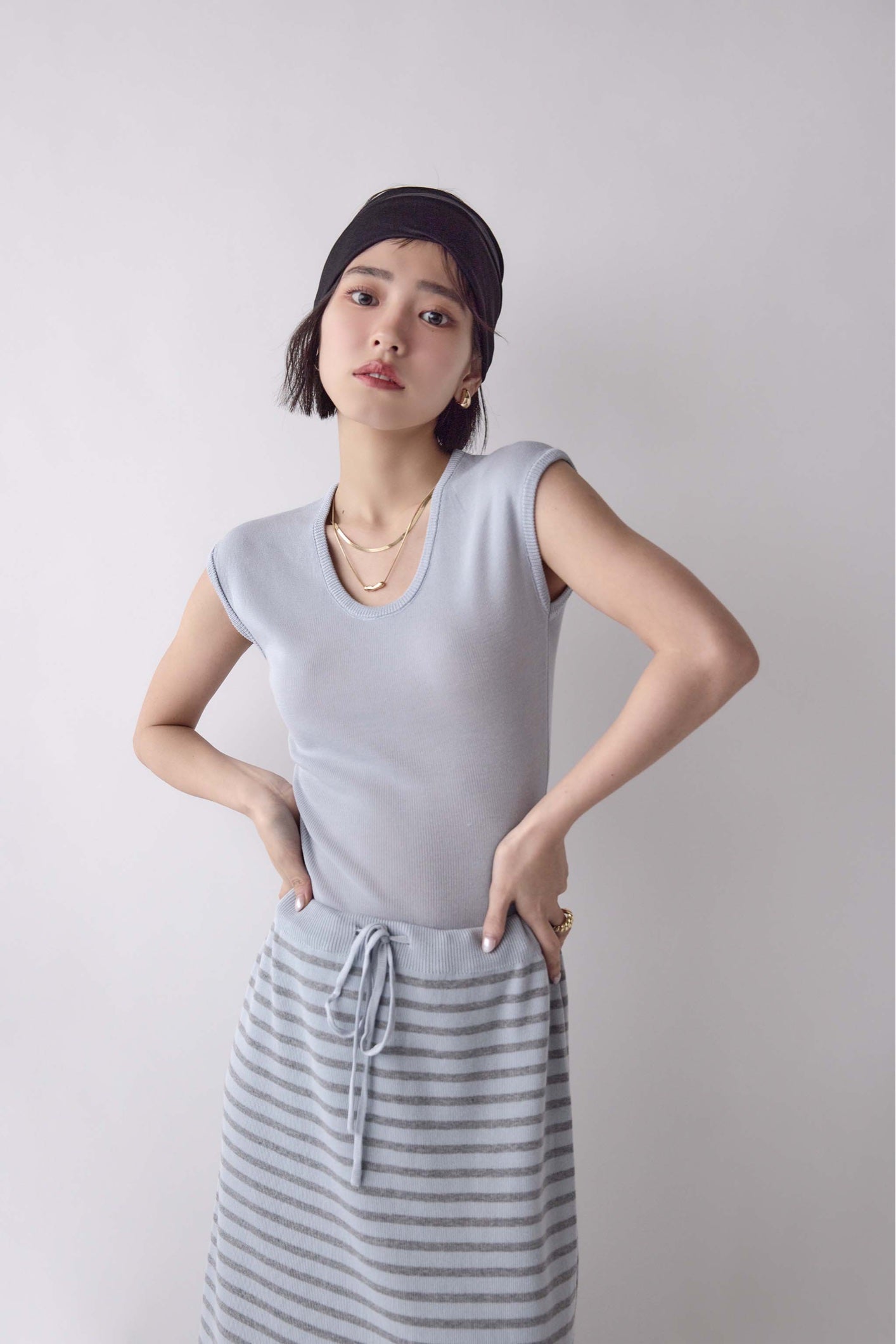 U Neck Border Knit Set