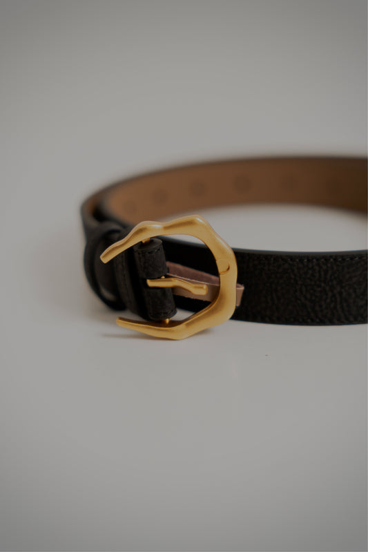 Oval Gold Buckle Leather Belt