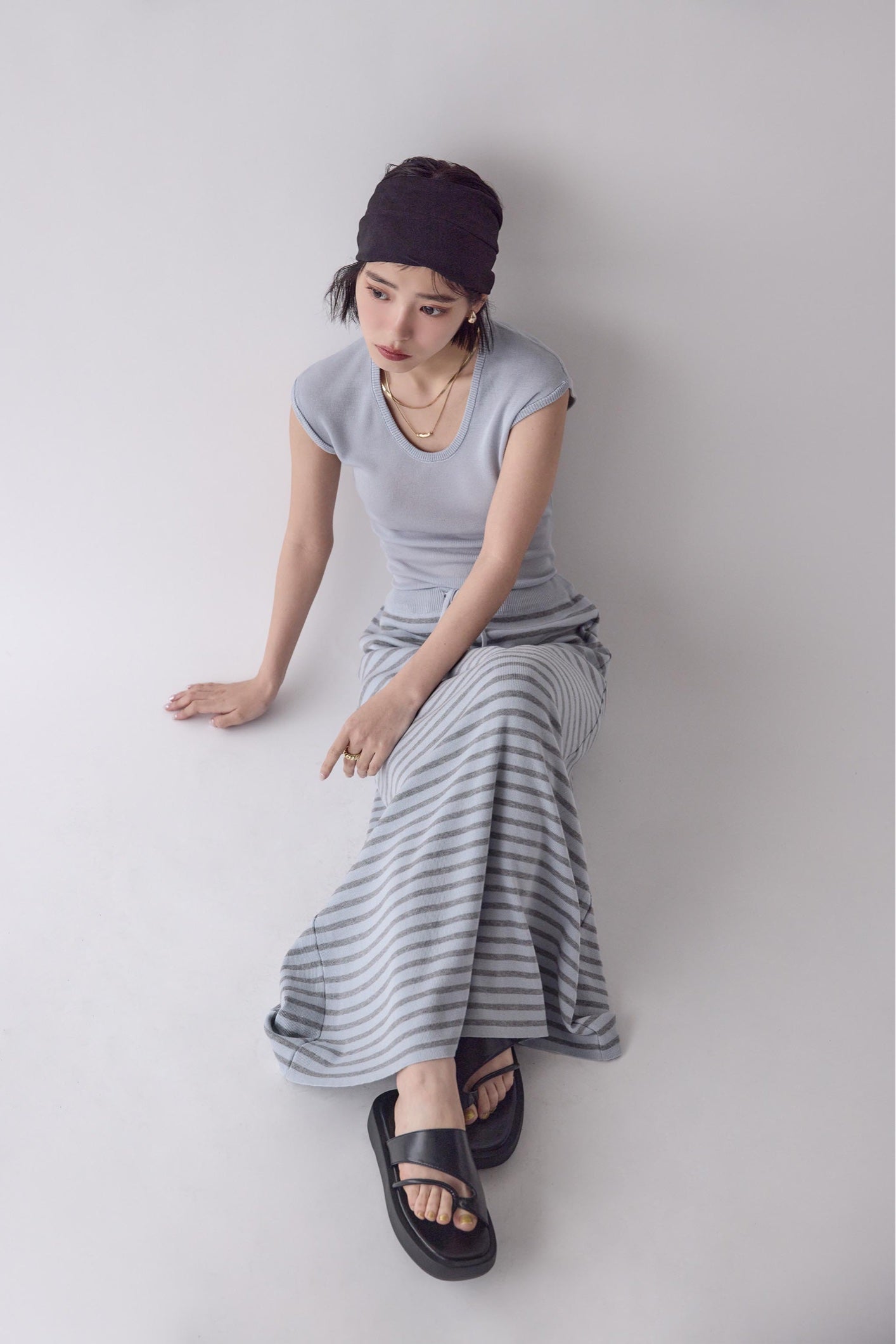 U Neck Border Knit Set